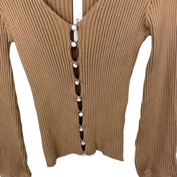 NWT Crescent Neutral Tan Ribbed Knit Balloon Sleeve Blouse, Small - Picture 5 of 7